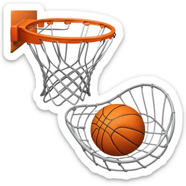 A close-up of a basketball swishing through the hoop, with the net slightly bouncing. The background features a blurred basketball court, capturing the excitement and precision of scoring in the game. sticker