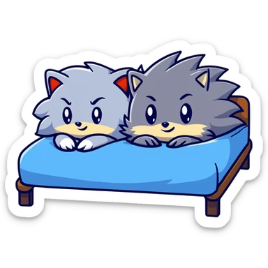 Sonic and Silver hedgehog characters resting on a bed sticker