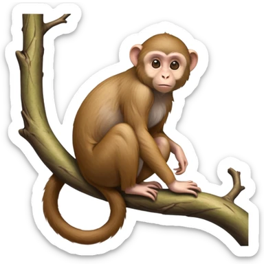 cinematic-Macaques-realistic-full-body-sitting-emoji,-slim-agile-frame-poised-on-a-branch,-long-tail-curled-slightly,-head-tilted-dramatically,-warm-brown-fur-soft-and-fluffy,-bright-playful-eyes-exuding-mischief,-simplified-yet-realistic-focused-features,-highly-detailed,-glowing-with-an-almost-sarcastic-glow sticker