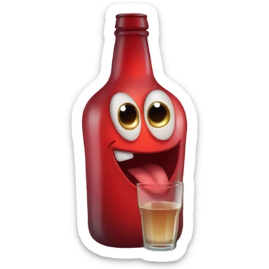 A red heart ❤️ with eyes, a mouth, and hands, looking drunk and tipsy, holding a bottle of drink, with a wobbly and goofy expression sticker