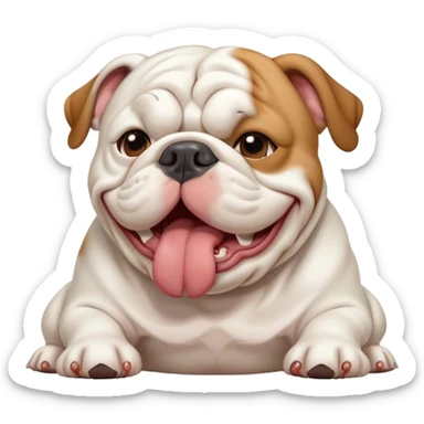 Cinematic Cute Yawning White English Bulldog Portrait Emoji, Head tilted slightly with a dramatic, wide-open yawn, showcasing a smooth, pristine white coat, floppy ears slightly drooping, round brown eyes barely open in drowsy contentment, Simplified yet irresistibly adorable features, highly detailed, glowing with a soft, cozy glow, high shine, relaxed yet expressive, stylized with a touch of whimsy, bright and endearing, soft glowing outline, capturing the essence of a sleepy yet affectionate guardian, so drowsy it feels like it could stretch out of the screen and curl up for a nap! sticker