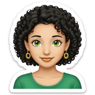 girl showing happiness, medium skin tone, short curly black hair, gold earrings, green eyes Minimal emoji showing happiness, medium skin tone, short curly black hair, gold earrings, green eyes sticker