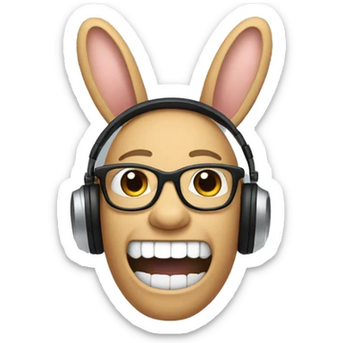 nerd with rabbit teeth with headphones on sticker