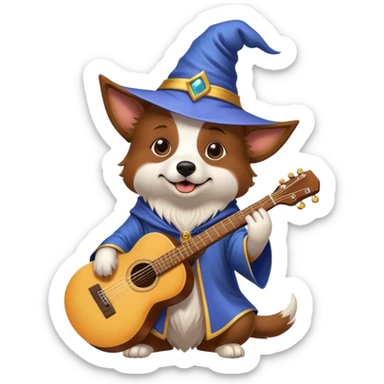 Wizard dog playing the guitar sticker