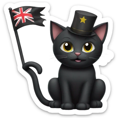Black Cat with one good eye waving a flag that says happy birthday Isaac sticker