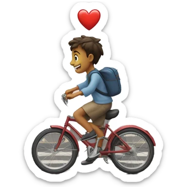 Heart crossing the street and a boy on a bicycle runs into the heart with the front tire sticker