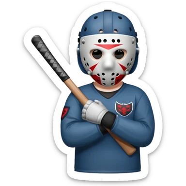 a cartoon image of Jason Voorhees, looking cute, with his hands together in front of him sticker