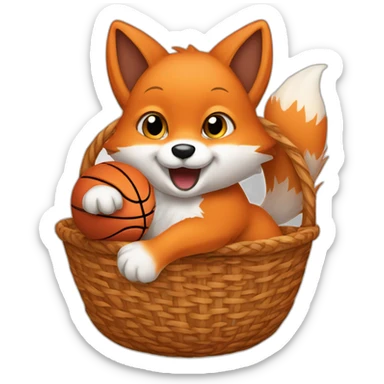 baby fox dunking a basketball in a basket sticker