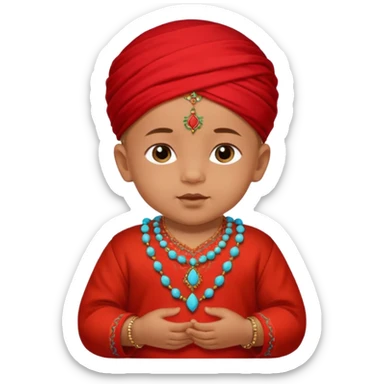  baby boy dressed in colorful ghalibiya with delicate decorations with a red Moracain tarbush  sticker