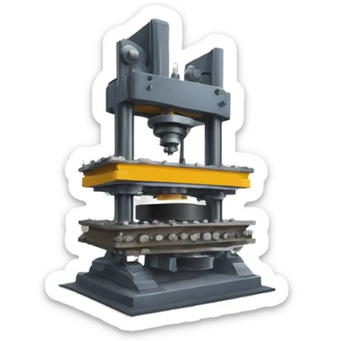 A giant industrial hydraulic press, crushing an  assortment of creative tools and instruments. sticker