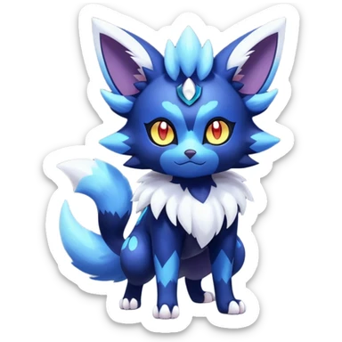 Shiny Exotic Badass Colorful Ethereal Royal Mysterious Gothic Meowstic-Zorua-Noibat-Pokémon-Fakémon-hybrid-creature (full body) with random pattern-markings sticker