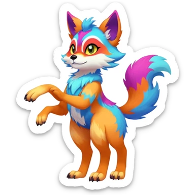 Neon-colored multi-colored cool Falvie-Fionbri-creature-fursona, full body, with random markings sticker