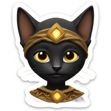 A sun warlock who has tan skin and is holding a black kitten sticker