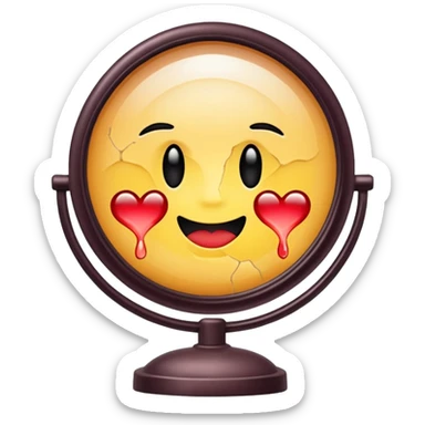 Minimalist emoji-style sticker of a vanity mirror with dim bulbs and cracked glass, words “Am I real yet?” smeared in dusty lipstick tone


 sticker
