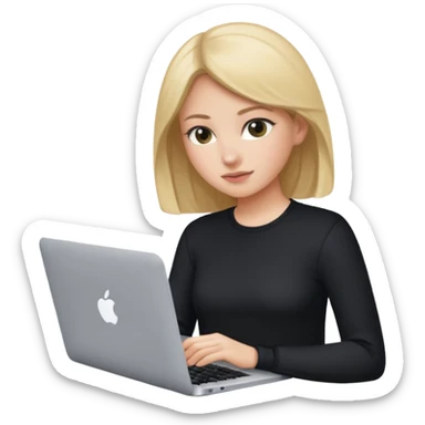 a girl using the mac book air with black sticker