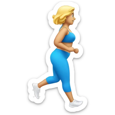 running bigger woman a blue sportbra on a treadmill from the side, with treadmill sticker