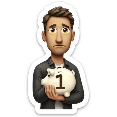 man breaking piggybank with 1 cent on it looking sad sticker