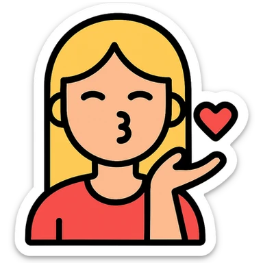 icon of a blonde girl with straight hair blowing a kiss to the screen, simple and modern, minimal and clear design sticker