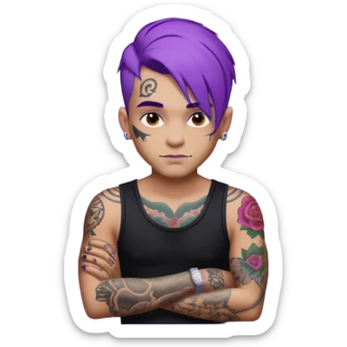 men with tatoos and hightlight that tatoos with purple hair and black dress and close look sticker