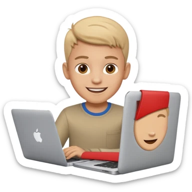 happy boy Graphic designer whit a MacBook sticker