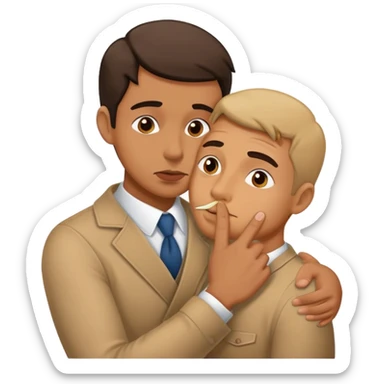 A guy hugging somone and shushing sticker