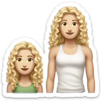 white girl with really curly long blonde hair wearing tank top hair in front sticker