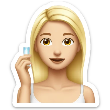 blond Girl applying skincare on her face with a skincare headband on sticker