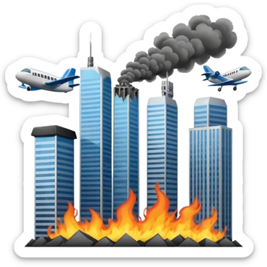 Two  similar skyscrapers and the plane that crashed into them. sticker