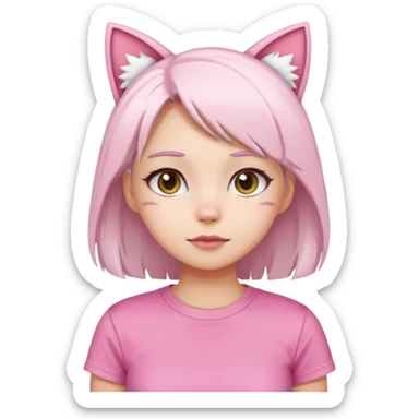 girl with white hair and cat ears wearing pink tshirt sticker