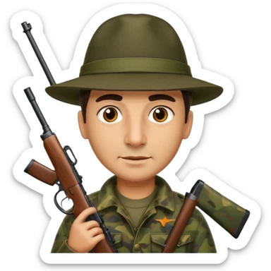 Camo Hunter With rifle Brown eyes No mustache Italian hunter, bigger nose, darker skin sticker