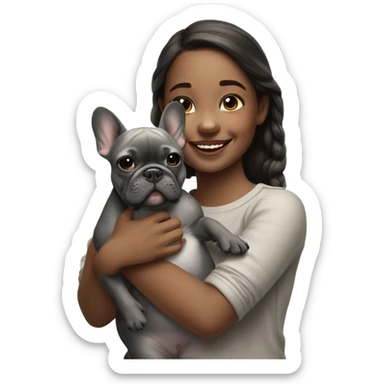realistic portrait of girl with gray french bulldog  sticker