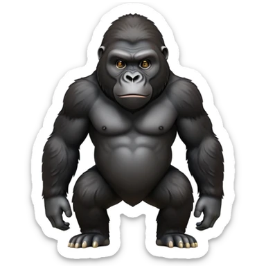 cinematic-gorilla-realistic-full-body-on all fours-emoji,-exuding-strength,-thick-dark-fur-in-the-light,-head-tilted-dramatically,-deep-dark-eyes-filled-with-intense-intelligence,-simplified-yet-realistic-focused-features,-highly-detailed,-glowing-with-an-almost-sarcastic-glow sticker