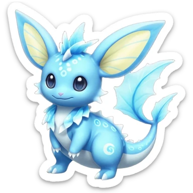 Shiny Sparkly Bioluminescent Glowing Minccino-Lumineon-Vaporeon-Amaura-Dragonair-Fakémon-hybrid-creature (full body)  sticker