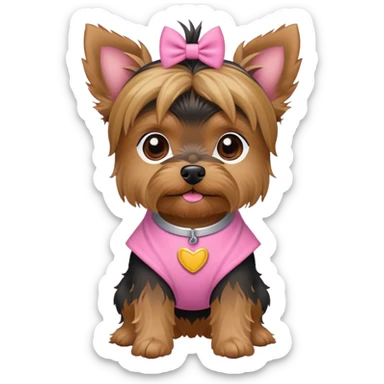 Black and brown snout Yorki dog in a pink outfit sticker
