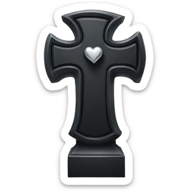 a black tombstone in silver RIP and a silver heart sticker