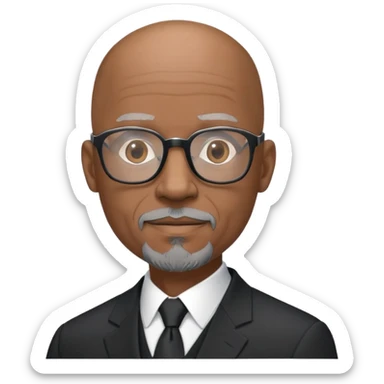 Bald mature Black male with Grey goatee and light glasses in a nice black suit
 sticker