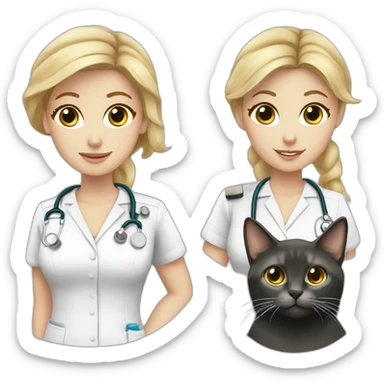 Nurse Blond white girl with 2 cats  one dark grey and one black sticker