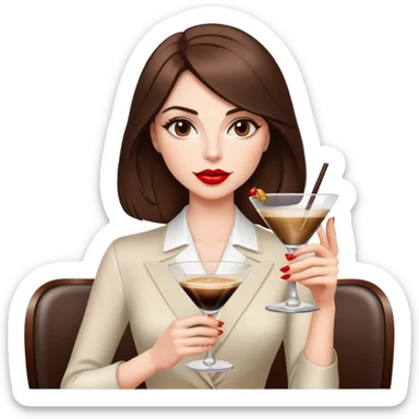busty white girl with red lips and shoulder length brunette hair holding an espresso martini  sticker