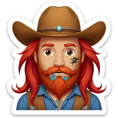 mustached cowboys with tattoos on face and bead and long red hairs sticker