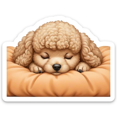 Meme-Worthy Cute Sleeping Apricot Poodle Portrait Emoji, Head resting peacefully with a contented smile, showcasing a delightfully elegant build and a luxuriously soft, curly apricot Fur, eyes shut in a serene nap, Simplified yet hilariously adorable features, highly detailed, glowing with a soft, drowsy light, high shine, relaxed and utterly lovable, stylized with an air of playful laziness, bright and heartwarming, soft glowing outline, capturing the essence of a comically sleepy companion, so meme-worthy it feels like it could instantly become the next viral sensation of adorable slumber! sticker