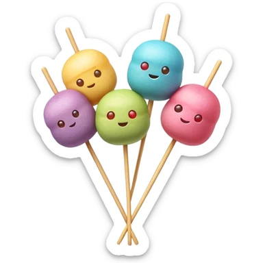 Dango Cinematic Realistic Dango Dessert Emoji, depicted as a skewer holding three colorful rice dumpling balls in different hues, rendered with delicate textures and soft, inviting lighting. sticker