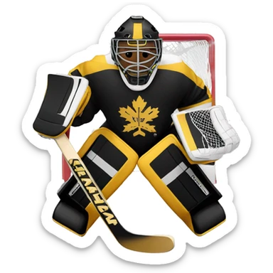 Ice hockey goalie with black and gold pads sticker