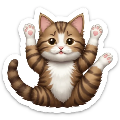 dark brown tabby and white kitten in funny positions upside down with eyes closed sticker