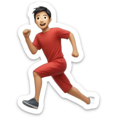 an asian boy with red cloth running fast sticker