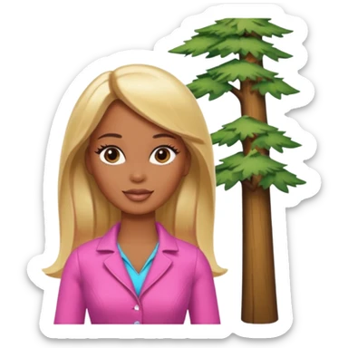 Brown skin blonde hair barbie in front of the woodd sticker