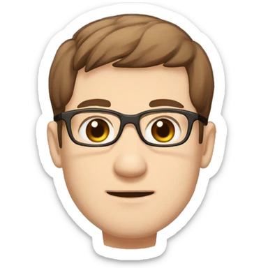 masterpiece, anime style, chibi, illustrated logo, medium short shot, emote for twitch of a 32 year old man, oval face, brown hair, glasses, brown eyes, white skin, white shirt, short hair
 sticker