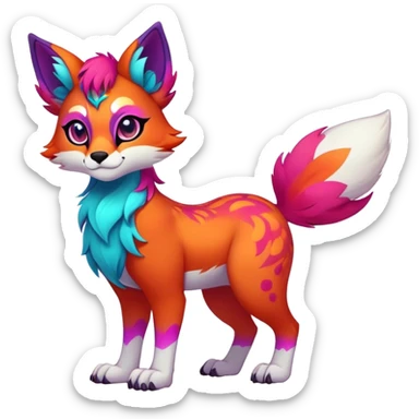 Make Neon-colored multi-colored cute cool exotic Falvie-Fionbri-fantasy-creature-fursona, full body, with markings sticker