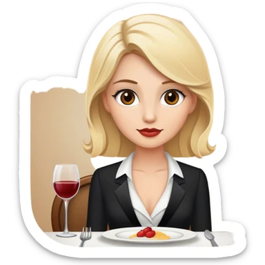 Luxury blonde model, brown eyes, honeymoon dinner sticker