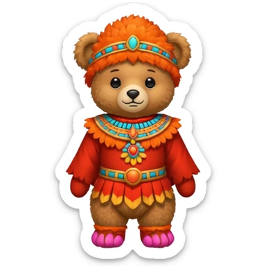 teddy bear Upper, wearing red mayan ancient custome, with carrot half body sticker