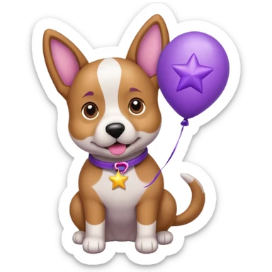 Dog hold purple star shape balloon sticker